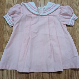 Vintage 80's Baby Girl Pink Striped Baby Collar Sailor Dress 12 Months